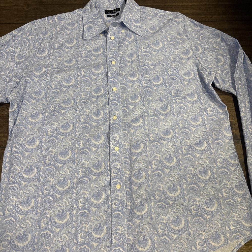 Ralph Lauren Black Label Men's XL Button Front Blue White Paisley Long Sleeve